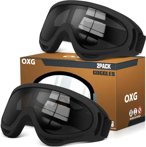 OXG 2 pares de gafas de motocicleta aptas para casco, gafas de esquí ATV anti-UV, a prueba de polvo, resistentes al viento, gafas de motocross para