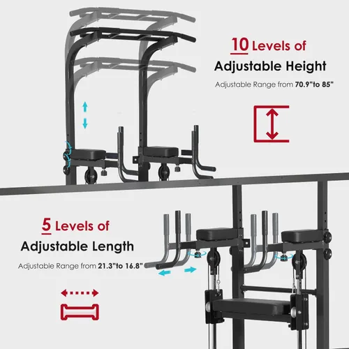Miniatura 5 de SogesPower Power Tower - Barra de dominadas para gimnasio en casa, multifunción, ajustable, altura ajustable, equipo de entrenamiento de Negro