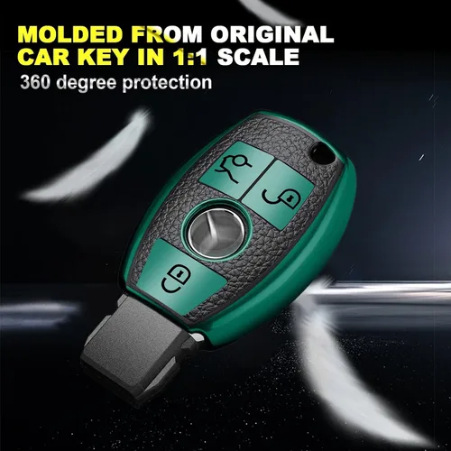 Miniatura 3 de x xotic tech Funda para llavero de piel granulada de TPU verde, compatible con Mercedes Benz A B C E S G M V Clase CLA CLS GLA GLC W164 W204 W205