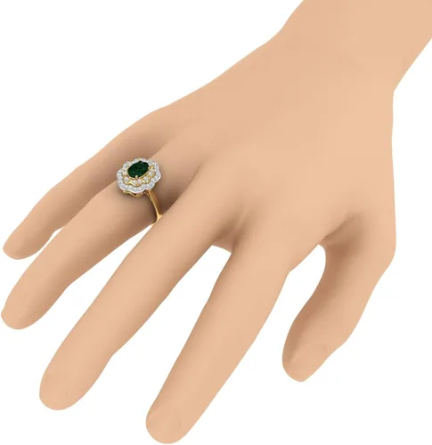 Miniatura 4 de FINEROCK Anillo de compromiso de diamantes redondos y esmeralda de forma ovalada de 1.05 quilates en oro de 10 quilates