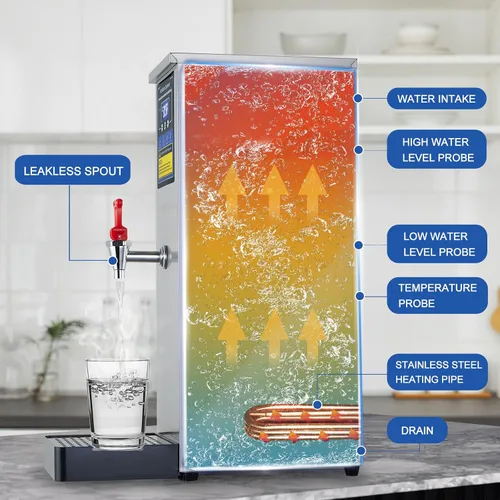 Miniatura 9 de Dispensador de agua caliente, caldera de agua comercial, calentador eléctrico, máquina de agua caliente, acero inoxidable, 30 L (8 galón), control