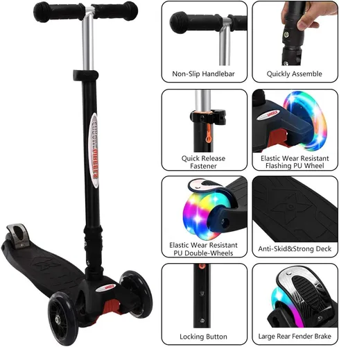 Miniatura 4 de ChromeWheels Patinetes Plegables para Niños, Patinete Deluxe con 4 Alturas Ajustables, Límite de Peso 132 libras, 3 Ruedas, Inclínate para Dirigir #