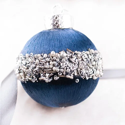 Miniatura 4 de 12 piezas de adornos de bola de Navidad de satén, lujosas decoraciones colgantes de árbol de seda para corona de Navidad, boda, fiesta (azul)