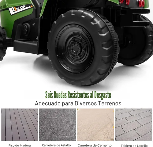 Miniatura 8 de Costzon Tractor de paseo con remolque desmontable, vehículos eléctricos para niños con cargador de tierra de cambio de 3 marchas, diseño inalámbrico