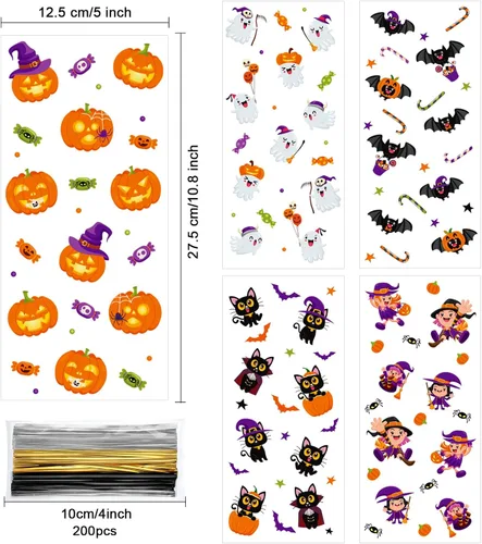 Miniatura 2 de Pajean Bolsas de celofán de Halloween a granel, bolsas de plástico para violonchelo con lazos giratorios, suministros de fiesta temática