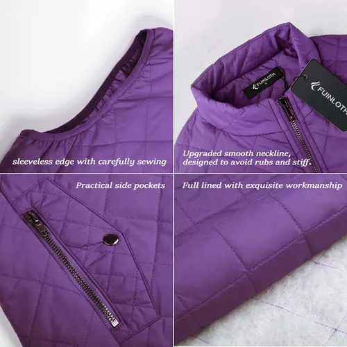 Miniatura 5 de Fuinloth - Chaleco acolchado para mujer, diseño de cuello alto, ligero, con cierre