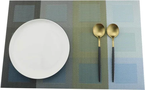 Miniatura 5 de Juego de 6 manteles individuales para mesa de comedor, manteles de vinilo tejido de PVC de lujo, lavables y aislantes de calor para cocina