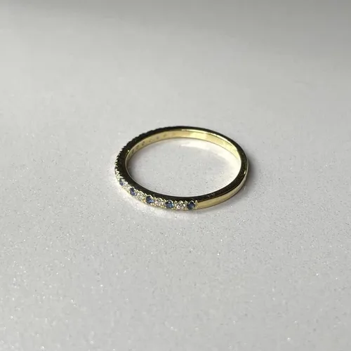 Miniatura 2 de Blue Sapphire & White Diamond Half Eternity Wedding Band For Women, 14k Gold Finish Sapphire Wedding Band, Ladies Alternate Diamond Ring