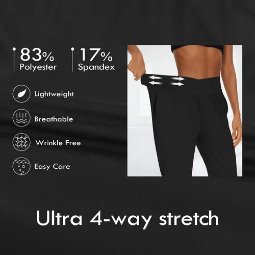 Miniatura 2 de SICVEK Pantalones deportivos de cintura alta para mujer, pantalones holgados cruzados, suaves, cómodos, pantalones de yoga con bolsillos