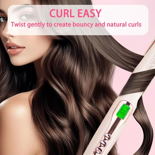 Miniatura 2 de ANGENIL Alisador y rizador de cabello profesional 2 en 1, plancha plana giratoria para mujer, plancha plana redonda rosa de doble voltaje