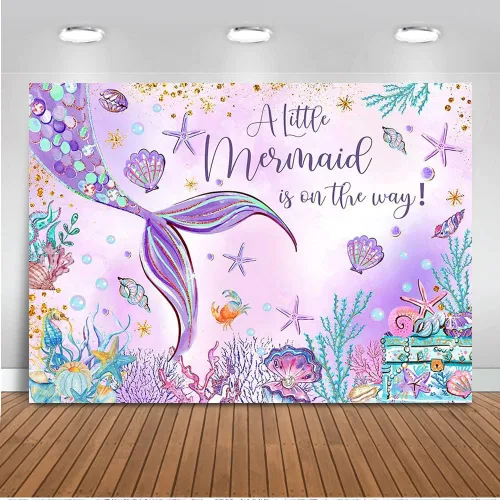 Miniatura 7 de Mocsicka Telón de fondo de sirena para baby shower, sirena rosa bajo el mar, decoración de fiesta de baby shower para niñas, fondo de fotografía