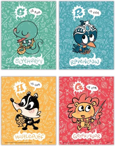 Miniatura 23 de Harry Potter - Banderas de la casa de Hogwarts - Gryffindor - Slytherin - Ravenclaw - Hufflepuff - Diseño geométrico - Juego de cuatro arte de pared