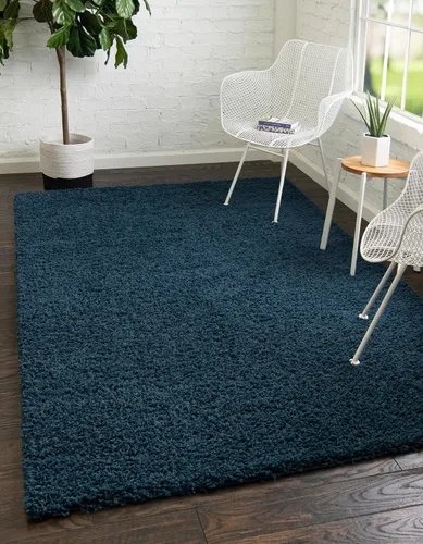 Unique Loom Solid Shag Collection - Alfombra rectangular de 5 pies 1 pulgada x 8 pies, azul zafiro/azul marino Zafiro Azul/Azul Marino