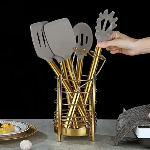 Miniatura 9 de Berglander - Juego de utensilios de cocina dorados, 38 piezas antiadherentes de silicona, espátula con soporte para utensilios de acero inoxidable
