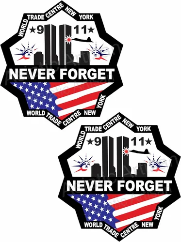 PK 2 Asiatic Artisan - 9/11 Never Forget 9-11 - Adhesivo de vinilo conmemorativo para autos, camiones, camionetas, paredes, laptop, taza, botella,