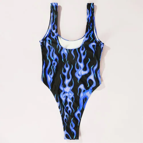 Miniatura 6 de Traje de baño de una pieza con estampado de llama para mujer, traje de baño de corte alto, bikini traje de baño para rave
