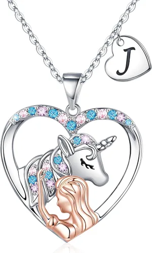 Unicorn Gifts for Girls, Unicorn Heart Pendant Necklace Initial Necklace Birthday Gifts for Teen Girls Daughter Granddaughter Niece Women Girls Toys