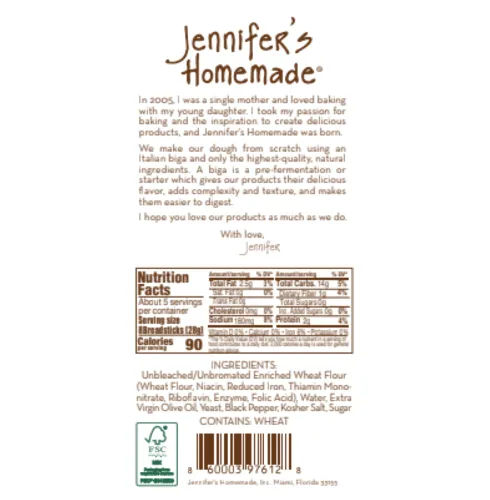 JENNIFERS Palitos de pan caseros de sal y pimienta, veganos todo natural, hechos con aceite de oliva virgen extra, aperitivo crujiente y delicioso,