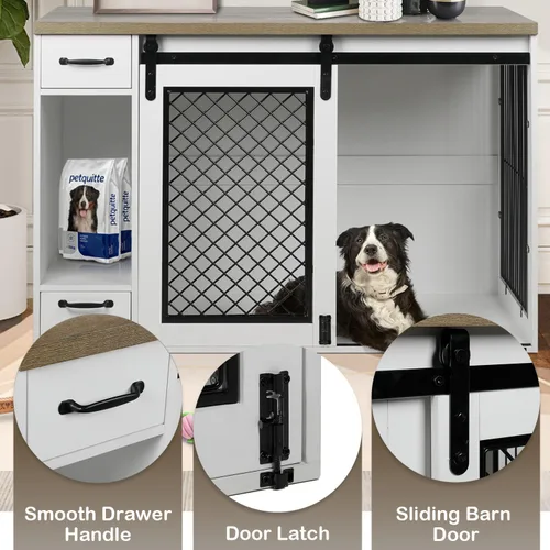 Miniatura 5 de Jaula Grande para Perros, Jaulas para Perros Medianos, Caseta para Perros de 47.2" para Interiores con Cajones, Comederos y Almacenamiento, 2