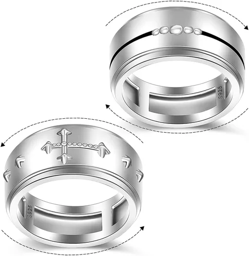 Miniatura 6 de Anillo giratorio con rosario en cruz para la ansiedad, para mujeres, adolescentes, plata de ley con oración a través de él, anillos cruzados