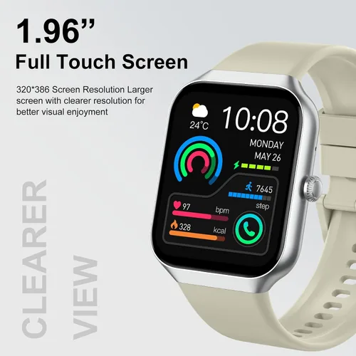 Miniatura 3 de Jugeman Relojes inteligentes para mujer (respuesta/hacer llamada), 1.96 pulgadas HD nuevo reloj inteligente con frecuencia cardíaca, monitor de Beige