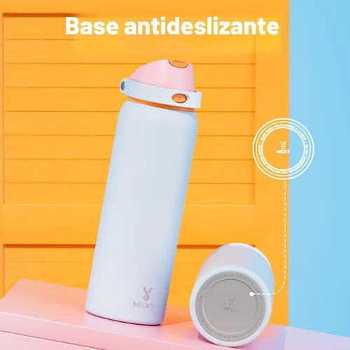 Miniatura 7 de Botella de agua aislada de 40 onzas con popote: Botella de agua de metal de acero inoxidable Meoky con tapa 2 en 1, a prueba de fugas, fría durante