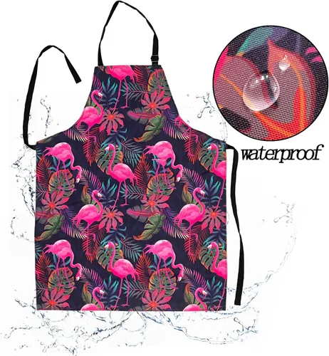 Miniatura 5 de Delantal Babero Ajustable Impermeable con 2 Bolsillos Delantales de Cocina para Mujeres Hombres Chef Delantal flamenco