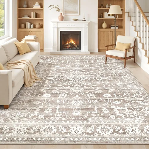 Miniatura 13 de Soalmost Alfombras de área de 5 x 7 pies para sala de estar, alfombras lavables florales beige para comedor, dormitorio, oficina en casa, alfombra
