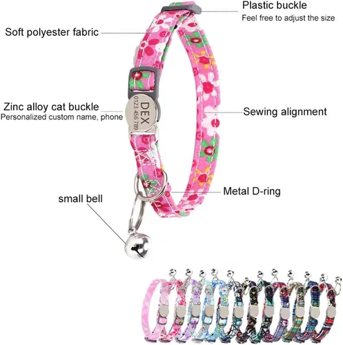 Miniatura 5 de Collares de gato con etiqueta de nombre, placa grabada personalizada, número de teléfono, collar de gatito con campanas ajustables para lindas