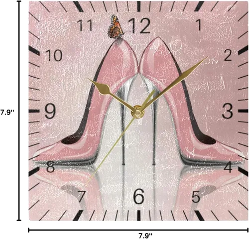 Miniatura 10 de ALAZA Zapatos de tacón alto de mariposa de 7.9 pulgadas, reloj de pared cuadrado, funciona con pilas, sin tictac, cuarzo silencioso para cocina