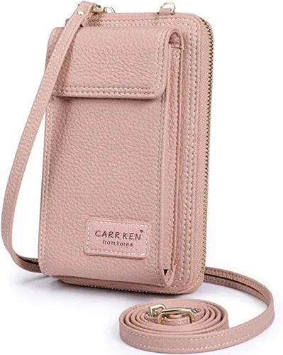 Bolsa cruzada de piel para teléfono celular, con ranuras para tarjetas con protección de interferencia de radiofrecuencia (RFID), de cuero, para Rosa