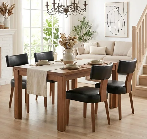 Miniatura 25 de Shunzhi Juego de 2 sillas de comedor modernas de mediados de siglo, sillas tapizadas de madera para comedor, sillas de cocina estilo granja, sillas