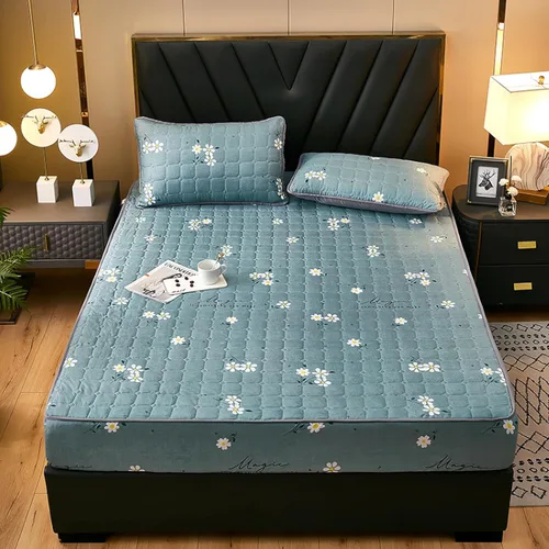 Miniatura 18 de FCLDESHOP Funda de cama, sábanas bajeras gruesas y acolchadas de color sólido, para habitación de los niños, con estampado de animé, geometría, 59.1