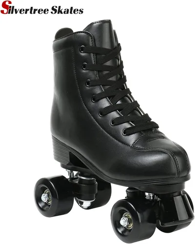 Miniatura 5 de Silvertree Patines de ruedas de piel sintética para mujer, con parte superior alta, patines de cuatro ruedas brillantes con bolsa de transporte