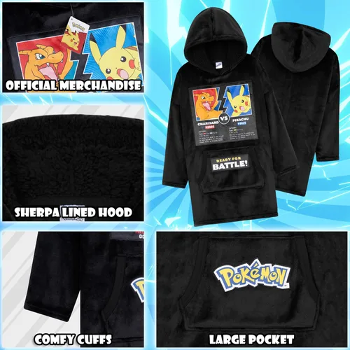 Miniatura 5 de Sudadera con capucha y manta de Pokémon para niños y adolescentes, sudadera con capucha extragrande de forro polar portátil, manta con capucha