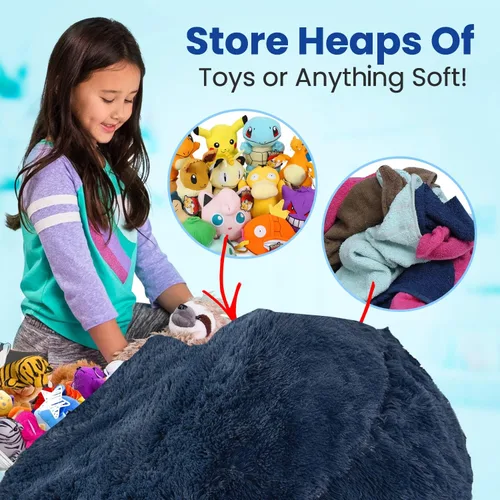 Miniatura 2 de Cheer Collection Puf con asa, sillas de piso de pelo largo para niños como almacenamiento de animales de peluche y organizador de juguetes, lavable
