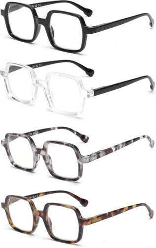 Miniatura 2 de JM 4 Pack Square Reading Glasses, Blue Light Blocking Computer Reader for women men, Spring Hinge