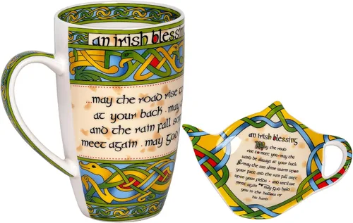 Royal Tara Irish Blessing Set - Taza de porcelana de hueso de 14 onzas líquidas, caja de tejido irlandés, té, bolsas de té sueltas de hojas y