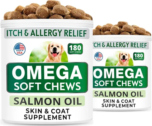 BARK&SPARK Paquete de 2 omega 3 para perros, 360 masticables de aceite de pescado para desprendimiento de perros, alergias en la piel, alivio de