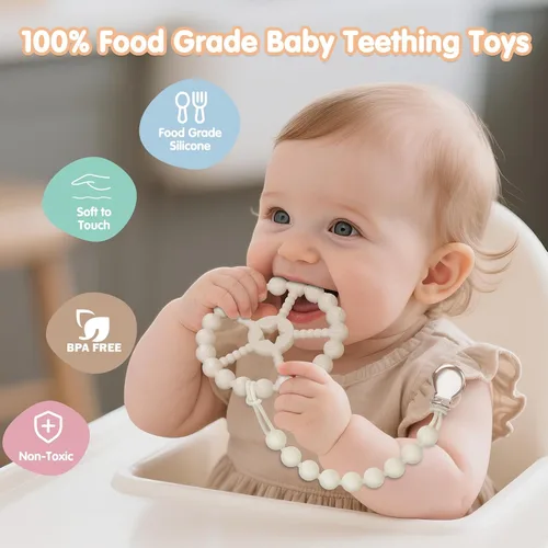 Miniatura 2 de Juguetes de dentición para bebés de 0 a 6 meses, paquete de 3 juguetes mordedores con anillo, esenciales para bebés recién nacidos, juguetes