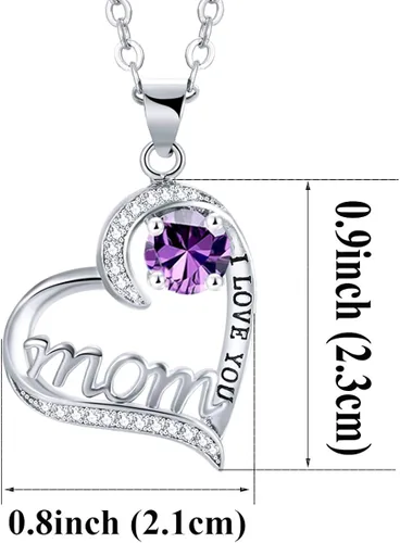 Miniatura 2 de UEUC - Collar en forma de corazón con la leyenda I Love You Mom te amo mamá de plata de ley 925 con diamantes de imitación para mamá El mejor regalo