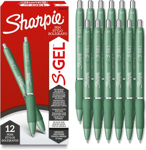 Miniatura 11 de Sharpie Bolígrafos de gel S-Gel, cuerpo blanco perla, tinta negra, punta media (0.028 in), 12 unidades – para diario, escritura, toma de notas