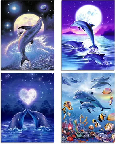 Muzagroo Art Paquete de 4 Kits de Pinturas de Diamantes para Adultos Arte de Diamantes 5D DIY con Diamantes Redondos de Perforación Completa para
