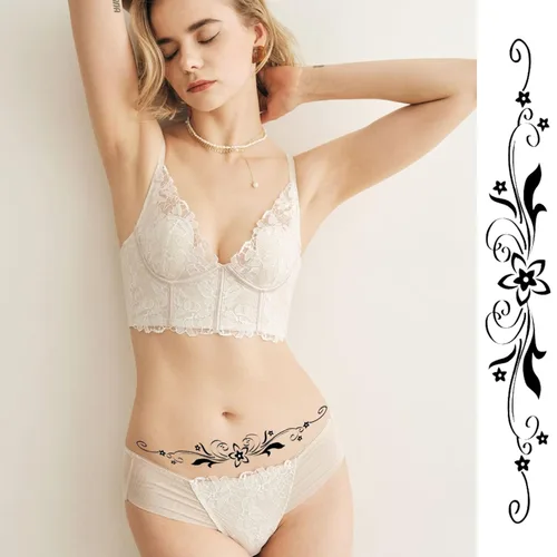 Miniatura 4 de 12 hojas de calcomanías de tatuajes temporales para ombligo de flores, estilos de mariposa sexy, vientre, abdomen, cintura, espalda, impermeables