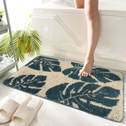 Hi Space - Alfombras de baño de 31.5x19.7 pulgadas, alfombra de baño de hojas grises estilo bohemio antideslizante, lavable a máquina, de microfibra