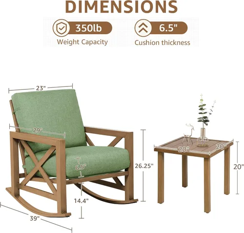 Miniatura 7 de NATURAL EXPRESSIONS Juego de Bistró Mecedora, Juego de 3 Piezas de Muebles de Conversación para Patio Exterior con 2 Mecedoras y 1 Mesa de Centro