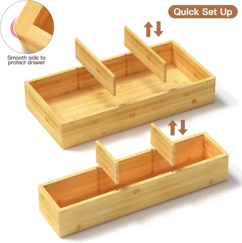Miniatura 4 de DUJEN 5 piezas Organizador de cajones de bambú ajustable, organizador de 3 cajones individuales para basura para baño y cocina, cajas organizadoras