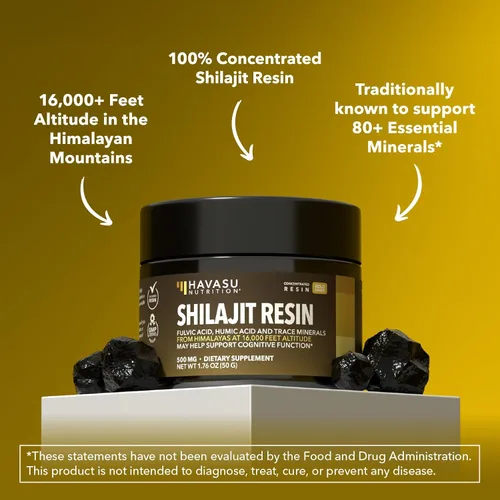 Miniatura 7 de Resina Shilajit del Himalaya con ácido fúlvico, ácido húmico y más de 80 oligominerales – 500 mg de Shilajit de grado dorado para hombres y mujeres