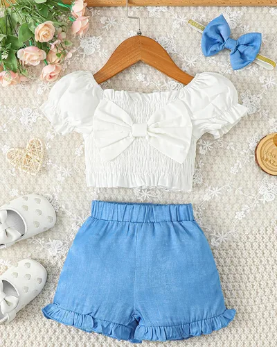 Miniatura 2 de Mioglrie Ropa para bebé niña con volantes y pantalones cortos, conjunto de ropa para niñas pequeñas