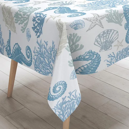 Miniatura 8 de Mantel rectangular náutico costero con estampado de coral, diseño de playa, decorativo impermeable para comedor al aire libre, cocina, sala